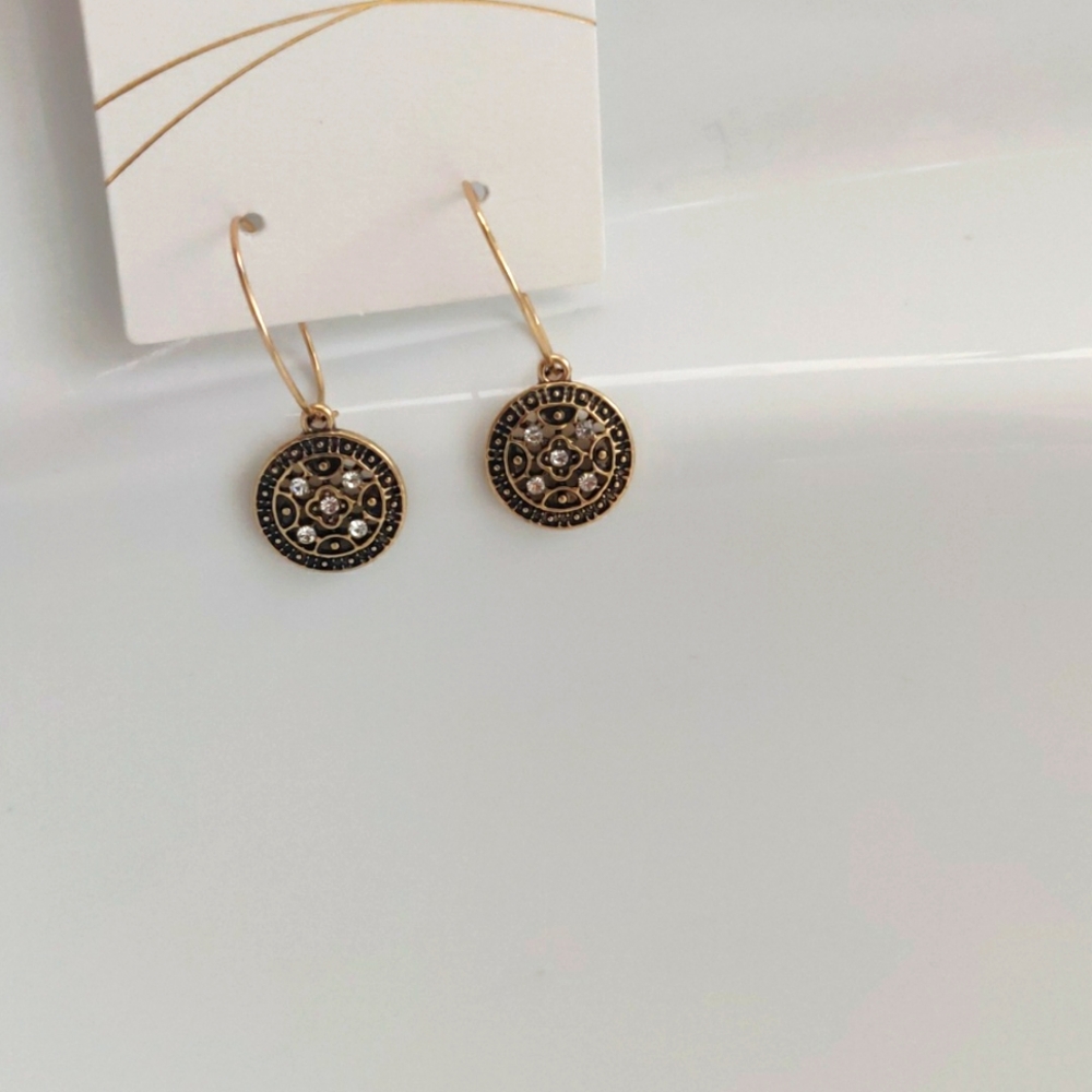 New!World Market Dark Charcoal Minimalist Golden Tone Dangle Gemstones Earrings
